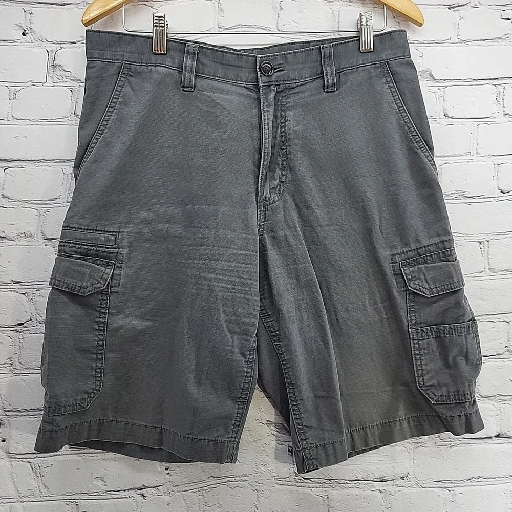 Eddie Bauer Shorts Mens Size 32 Gray Flat Front Cargo 100% Cotton Flaw